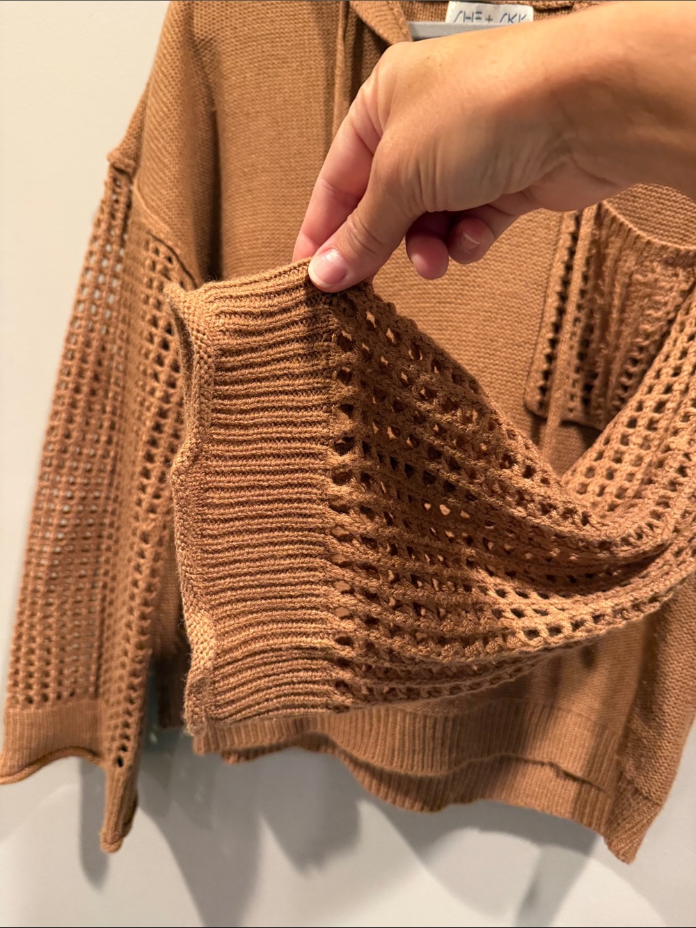 She & Sky Open-Knit Hooded Sweater in Rust Brown - Picture 2 of 6